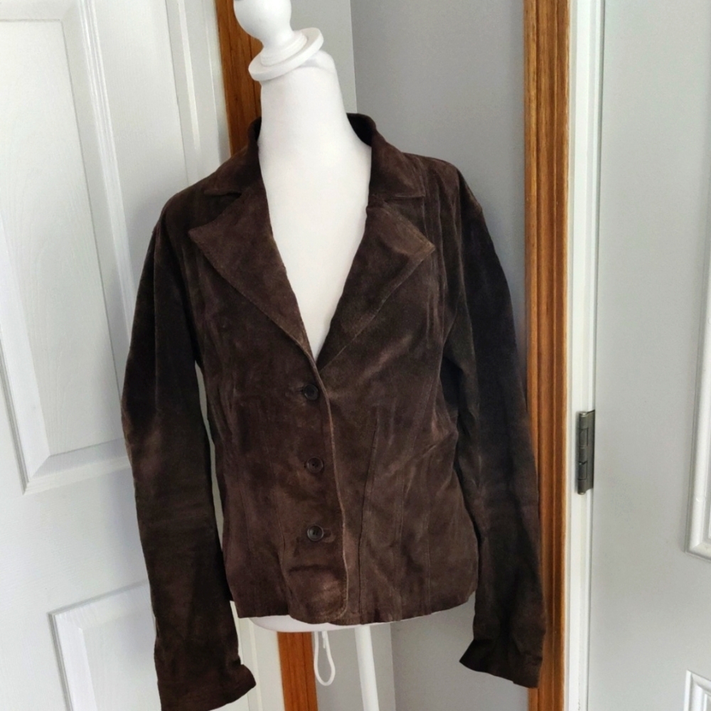 Vintage Taunt Brown Suede Leather Waist Length Jacket Size Large